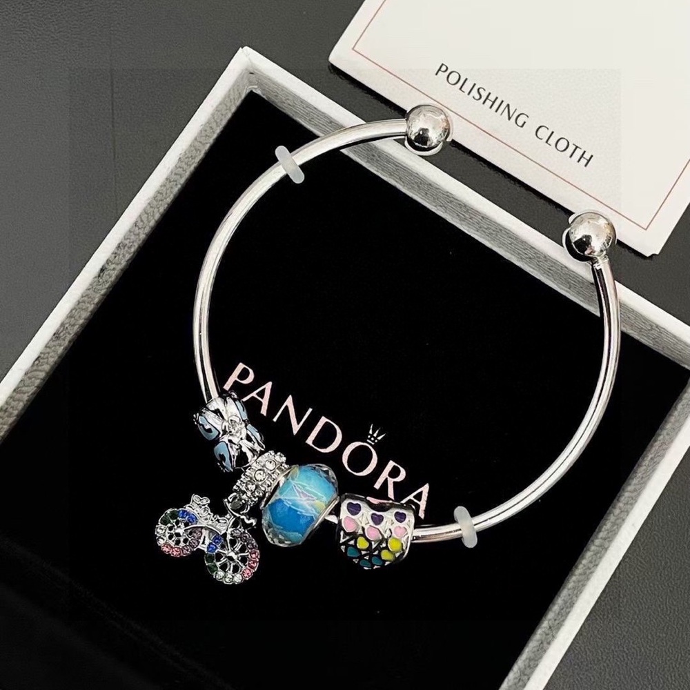 Pandora Silver Bracelet with Blue and Pink Charms